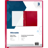 Winnable Poly Tang Clear Front Presentation Cover Letter Red 3/pkg