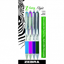 Zebra Z-Grip&trade; Flight Retractable Ball Point Pens Medium Point Assorted Colours 4/pkg
