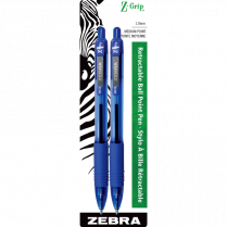 Zebra Z-Grip&trade; Retractable Ball Point Pen Medium Point Blue 2/pkg