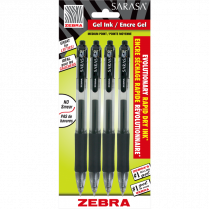 Zebra Sarasa&trade; Retractable Gel Pens 0.7 mm Black 4/pkg
