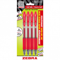 Zebra Sarasa&trade; Retractable Gel Pens 0.7 mm Red 4/pkg