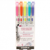 Zebra Mildliner Double Ended Highlighters Assorted Refresh Colours 5/pkg