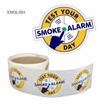 'Test Your Alarm’ Stickers – English, Die-Cut, 50 per roll