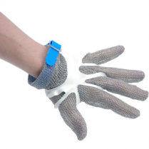 OMCAN Five Finger Stainless Steel Mesh Glove with Blue Silic