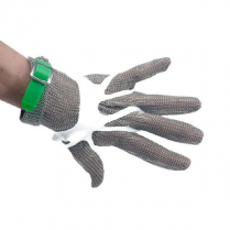OMCAN Five Finger Stainless Steel Mesh With Green Silicone S