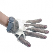 OMCAN Five Finger Stainless Steel Mesh Glove with Gray Silic