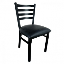 OMCAN Metal Ladder Back Chair with Black Finish and Black Vi