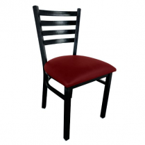 OMCAN Metal Ladder Back Chair with Black Finish and Burgundy