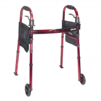 Drive® Deluxe Folding Travel Walker w/5" Wheels, Red