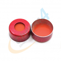 11mm Aluminum Red Crimp Cap, PTFE/Natural Red Rubber