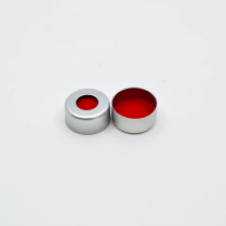 11mm Aluminum Silver Crimp Cap, Red PTFE/White Sil/Red PTFE