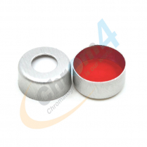 11mm Aluminum Silver Crimp Cap, Red PTFE/White Silicone, pre