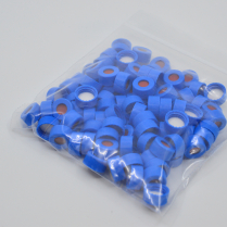 9mm Blue Screw Cap, Tan PTFE/Red Silicone Rubber