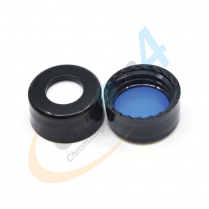 9mm Black Screw Cap, Blue PTFE/White Silicone