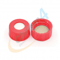 9mm Red Screw Cap, Beige PTFE/Silicone, Bonded