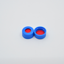 9mm Blue Screw Cap, Red PTFE/Wht Sili Rubber/Red PTFE Ribbed