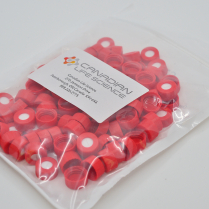 9mm Red Screw Cap, Bonded Red PTFE/White Silicone, pre-slit