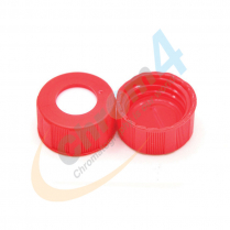 9mm Red Screw Cap, Bonded Red PTFE/White Silicone, pre-slit