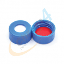 9mm Blue Ribbed Screw Cap,1mm Red PTFE/White Sil, Pre-Slit