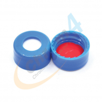 9mm Blue Screw Cap, Red PTFE/White Silicone, pre-slit