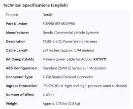 BENDIX POWER CABLE POWER CABLE FOR K019711