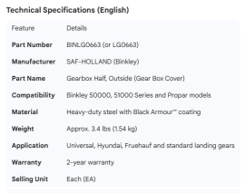 BINKLEY GEAR BOX COVER