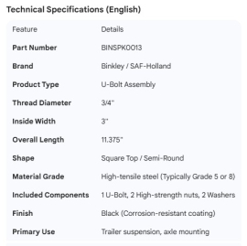 U-BOLT ASSEMBLY 3/4" X 3" X 11.375" COCA COLA