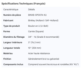 BINKLEY U-BOLT SQUARE 3/4" X 3" X 10"