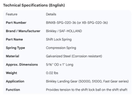 BINKLEY SHIFT LOCK SPRING