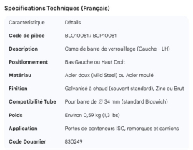 BLOXWICH DOOR ROD CAM LH