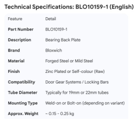 BLOXWICH BEARING BACK PLATE