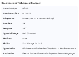 ROLL-UP DOOR BOLT 1/4" X 1-1/2" ZINC