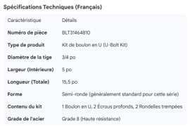 U-BOLT KIT 3/4" X 5" X 15.5"