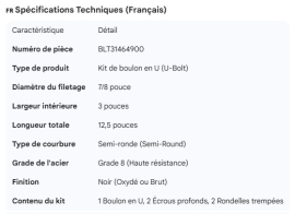 U-BOLT KIT 7/8" X 3" X 12.5"