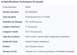 U-BOLT KIT 7/8" X 3" X 14.5"