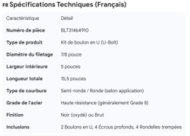 U-BOLT KIT 7/8" X 5" X 15.5"