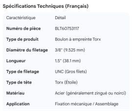 TORX TRUSS HEAD BOLT 3/8" X 1.5"