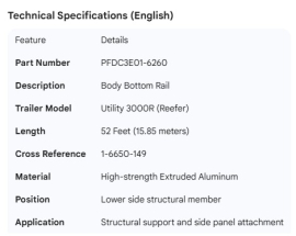 UTILITY BOTTOM RAIL 3000R 52' 1-6650-149