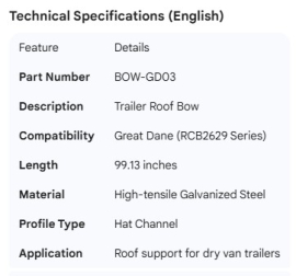 GREAT-DANE ROOF BOW 99.13" RCB2629