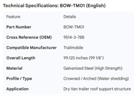TRAILMOBILE ROOF BOW 99.125" 9514-3-78B