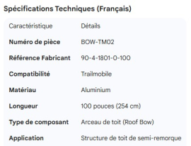 TRAILMOBILE ROOF BOW ALUM 100" 90-4-1801-0-100