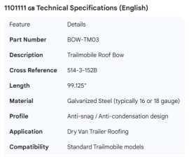 TRAILMOBILE ROOF BOW 99.125" 514-3-152B