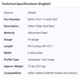 UTILITY ROOF BOW 99.5" 3-1600-053