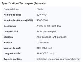 VANGUARD ROOF BOW GALV 1" X 3.58" X 98.94" RBW00004	