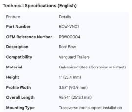 VANGUARD ROOF BOW GALV 1" X 3.58" X 98.94" RBW00004	
