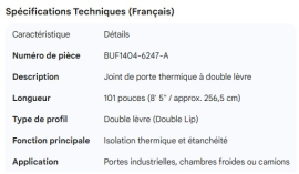 DOOR GASKET THERMAL WITH DOUBLE LIP 101" (8'5")