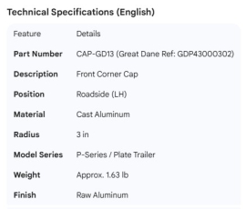 GREAT-DANE CORNER CAP LH GDP43000302