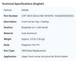 STRICK CORNER CAP LH SK14393