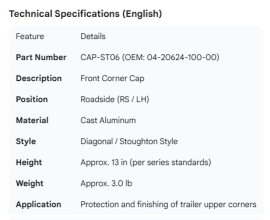 STOUGHTON CORNER CAP CS 04-20624-100-00
