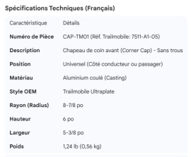 TRAILMOBILE CORNER CAP 7511-A1-05 (NO HOLES)